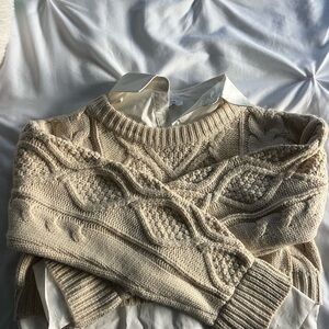 Cream Chunky Knit Crew Neck Sweater